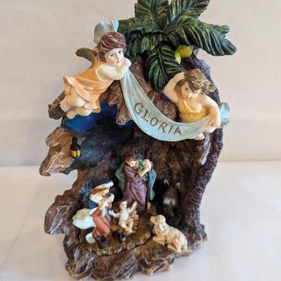 Gilded Nativity Music Box & Angel Figurine