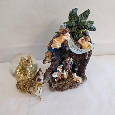 Gilded Nativity Music Box & Angel Figurine