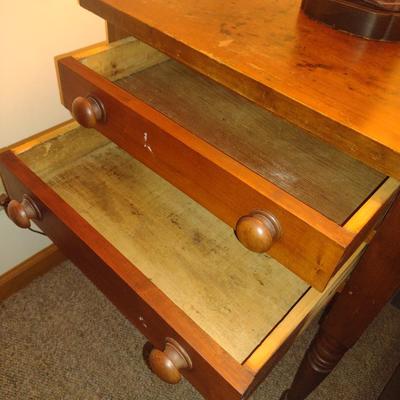 Antique Wooden Side Table with Two Drawers