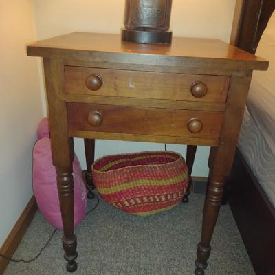 Antique Wooden Side Table with Two Drawers