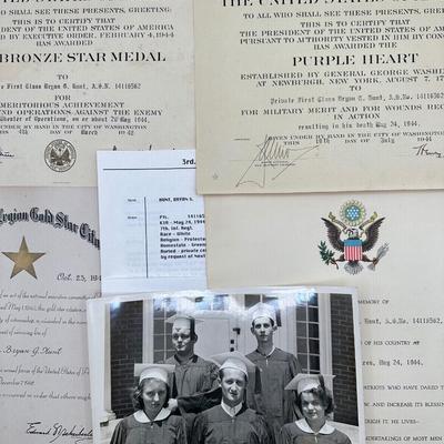 Certificates of Fallen Soldier’s Purple Heart, Bronze Star, Memorial…