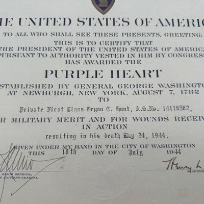 Certificates of Fallen Soldier’s Purple Heart, Bronze Star, Memorial…