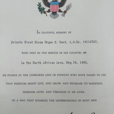 Certificates of Fallen Soldier’s Purple Heart, Bronze Star, Memorial…