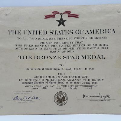 Certificates of Fallen Soldier’s Purple Heart, Bronze Star, Memorial…