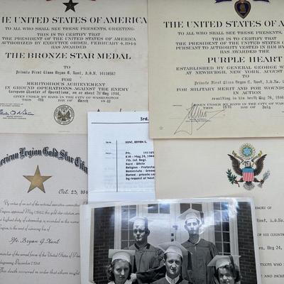 Certificates of Fallen Soldier’s Purple Heart, Bronze Star, Memorial…