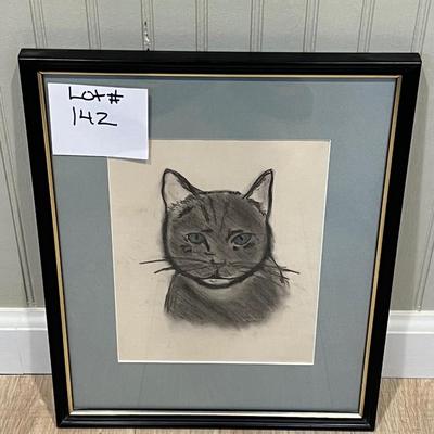 Lot# 142 Signed Framed Cat Art