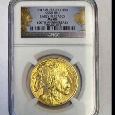 2013 BUFFALO G $50 .9999 FINE EARLY RELEASES MS 69 100TH ANNIVERSARY