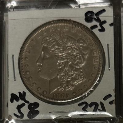 1885 S MORGAN A U 58 U S COIN 1$ silver