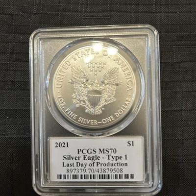 2021 SILVER EAGLE TYPE1 PCGS LAST DAY OF PRODUCTION MS70