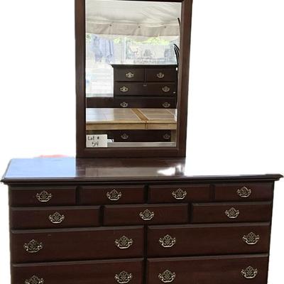 Lot# 054 Vintage Nine Drawer Dresser with Detachable Mirror