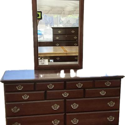 Lot# 054 Vintage Nine Drawer Dresser with Detachable Mirror