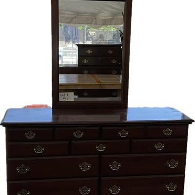 Lot# 054 Vintage Nine Drawer Dresser with Detachable Mirror
