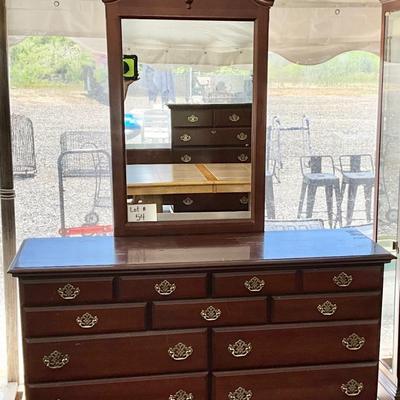 Lot# 054 Vintage Nine Drawer Dresser with Detachable Mirror