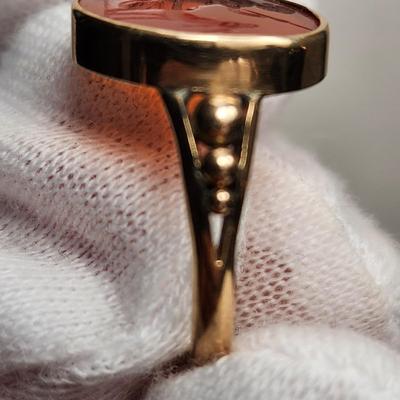 Ancient Roman Cornelian Intaglio Cut Artemis in Edwardian Gold Ring Setting