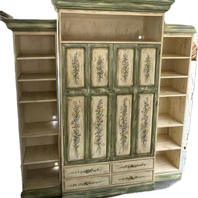 Lot# 058 Floral Painted Armoire with Two Matching Bookcases