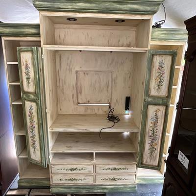 Lot# 058 Floral Painted Armoire with Two Matching Bookcases