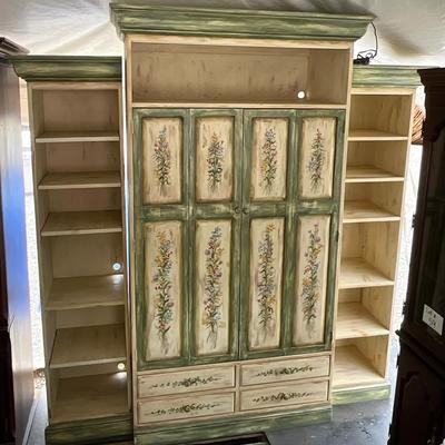 Lot# 058 Floral Painted Armoire with Two Matching Bookcases