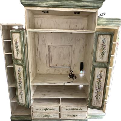 Lot# 058 Floral Painted Armoire with Two Matching Bookcases