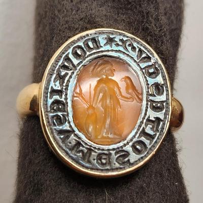 Ancient Roman Carnelian Intaglio set in Gold Ring