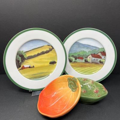 Williams Sonoma County Plates & Ceramic Relish Servers