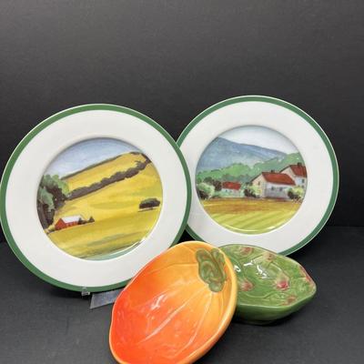 Williams Sonoma County Plates & Ceramic Relish Servers