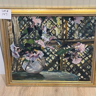 Lot# 147 Signed Framed Floral Scene Oil Painting by S.G. Adamson