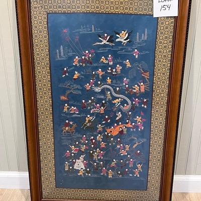 Lot# 154 Vintage Framed Oriental Embroidered Silk Art