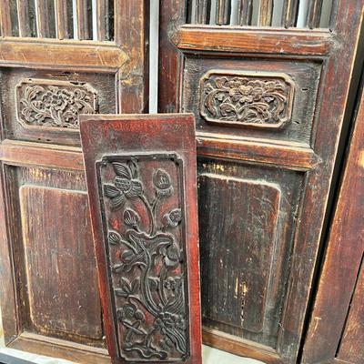 2 pairs of carved heavy rosewood panels, antique condition.