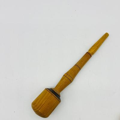 Vintage 1940's Denmark Danish Yellow Kitchen Wood Utensils & Holder,