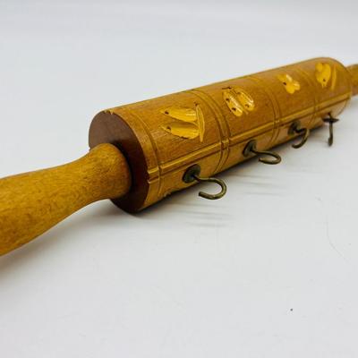 Vintage 1940's Denmark Danish Yellow Kitchen Wood Utensils & Holder,
