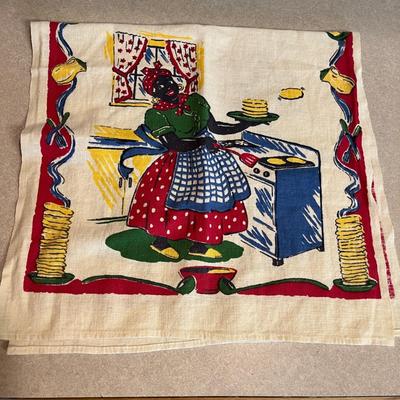 Black Mammy flipping pancakes Tea Towel