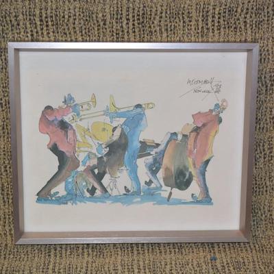 Framed Leo Meiersdorff New Orleans Jazz Quartet Watercolor Print 11"x13"