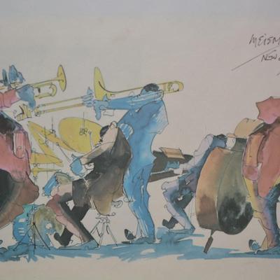 Framed Leo Meiersdorff New Orleans Jazz Quartet Watercolor Print 11"x13"