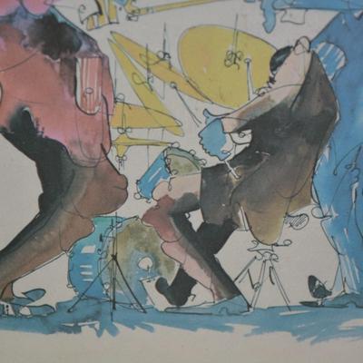 Framed Leo Meiersdorff New Orleans Jazz Quartet Watercolor Print 11"x13"