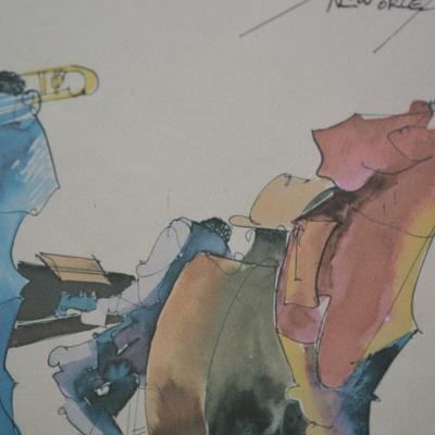 Framed Leo Meiersdorff New Orleans Jazz Quartet Watercolor Print 11"x13"