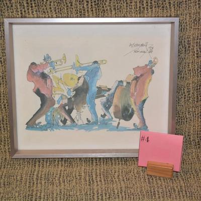 Framed Leo Meiersdorff New Orleans Jazz Quartet Watercolor Print 11"x13"