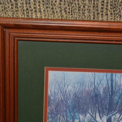 Queenie Stovall Framed & Matted Print Folk Art ‘Cabin on Triple Oaks Farm’ 1955