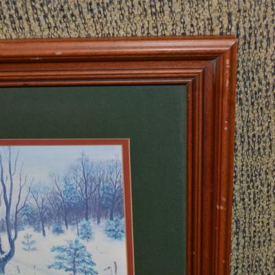 Queenie Stovall Framed & Matted Print Folk Art ‘Cabin on Triple Oaks Farm’ 1955