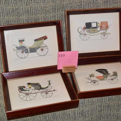 Set of 4 Vintage French Carriage Framed Art Prints 10.25”x8.25”