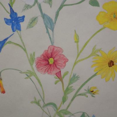 Framed & Matted Floral Bouquet Watercolor Print, Signed DLW 14.75”x11.75”