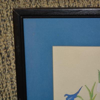 Framed & Matted Floral Bouquet Watercolor Print, Signed DLW 14.75”x11.75”