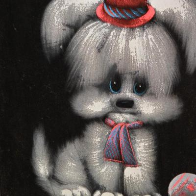 Vintage 60’s/70’s Velvet Dog Portrait Painting w/ Carved Wood Frame