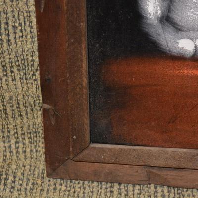 Vintage 60’s/70’s Velvet Dog Portrait Painting w/ Carved Wood Frame