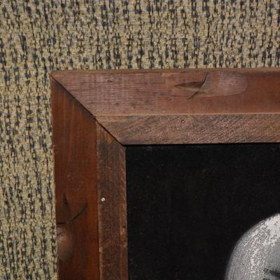 Vintage 60’s/70’s Velvet Dog Portrait Painting w/ Carved Wood Frame