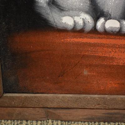 Vintage 60’s/70’s Velvet Dog Portrait Painting w/ Carved Wood Frame