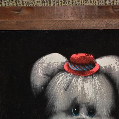 Vintage 60’s/70’s Velvet Dog Portrait Painting w/ Carved Wood Frame