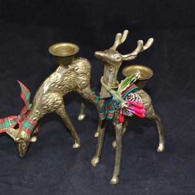 Set of 2 Solid Brass Reindeer Candlesticks 5.57”x4.5”
