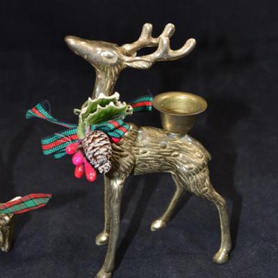 Set of 2 Solid Brass Reindeer Candlesticks 5.57”x4.5”