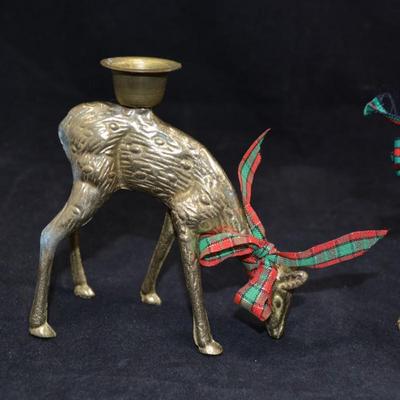 Set of 2 Solid Brass Reindeer Candlesticks 5.57”x4.5”