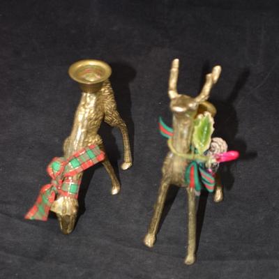 Set of 2 Solid Brass Reindeer Candlesticks 5.57”x4.5”